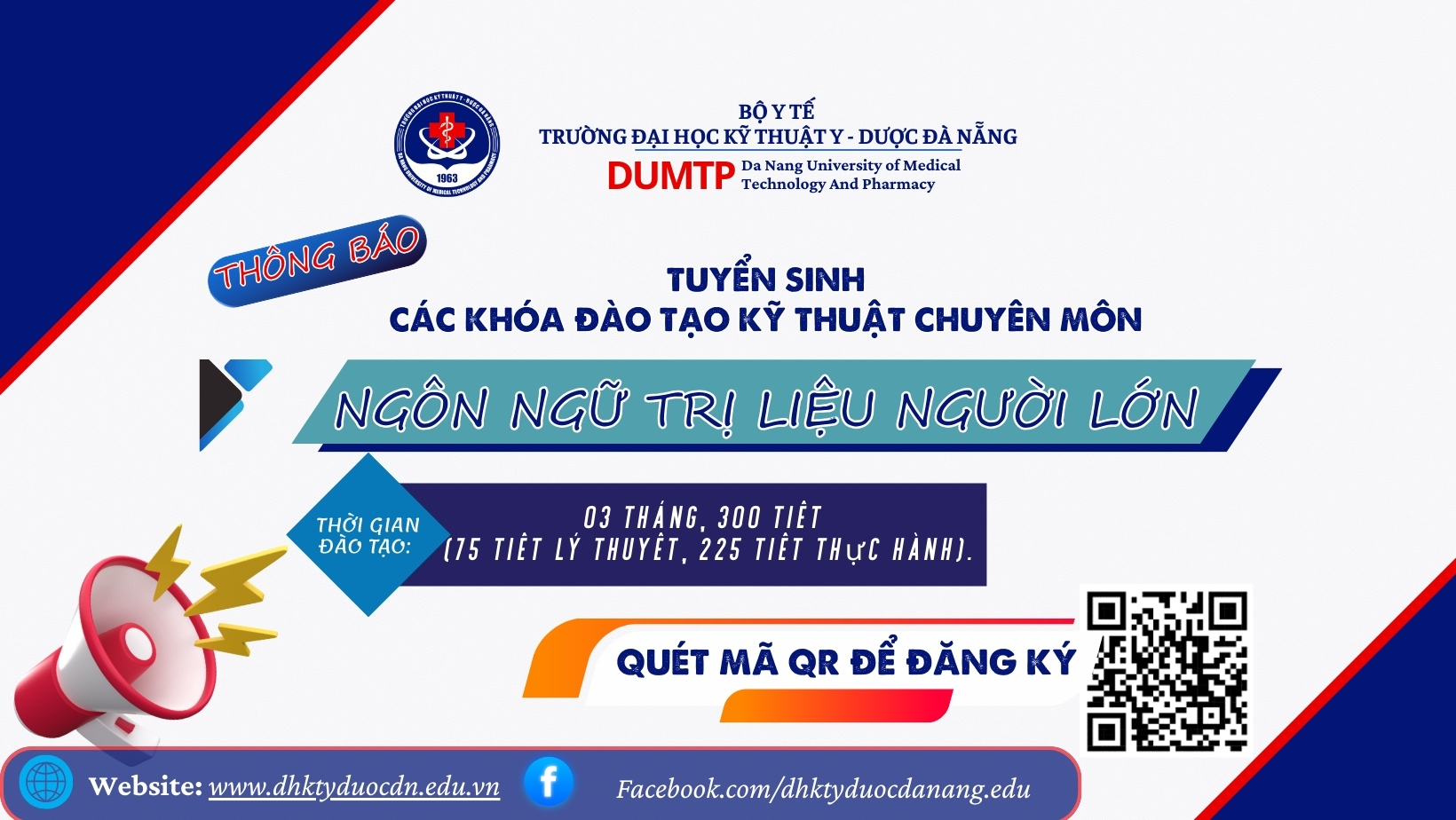 Trường Đại học Kỹ thuật Y - Dược Đà Nẵng thông báo tuyển sinh khóa đào tạo kỹ thuật chuyên môn Ngôn ngữ trị liệu Người lớn - khóa học 3 tháng